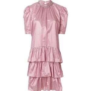 Christopher Kane Pink Gingham Ruffle Mockneck Dress Size US 2